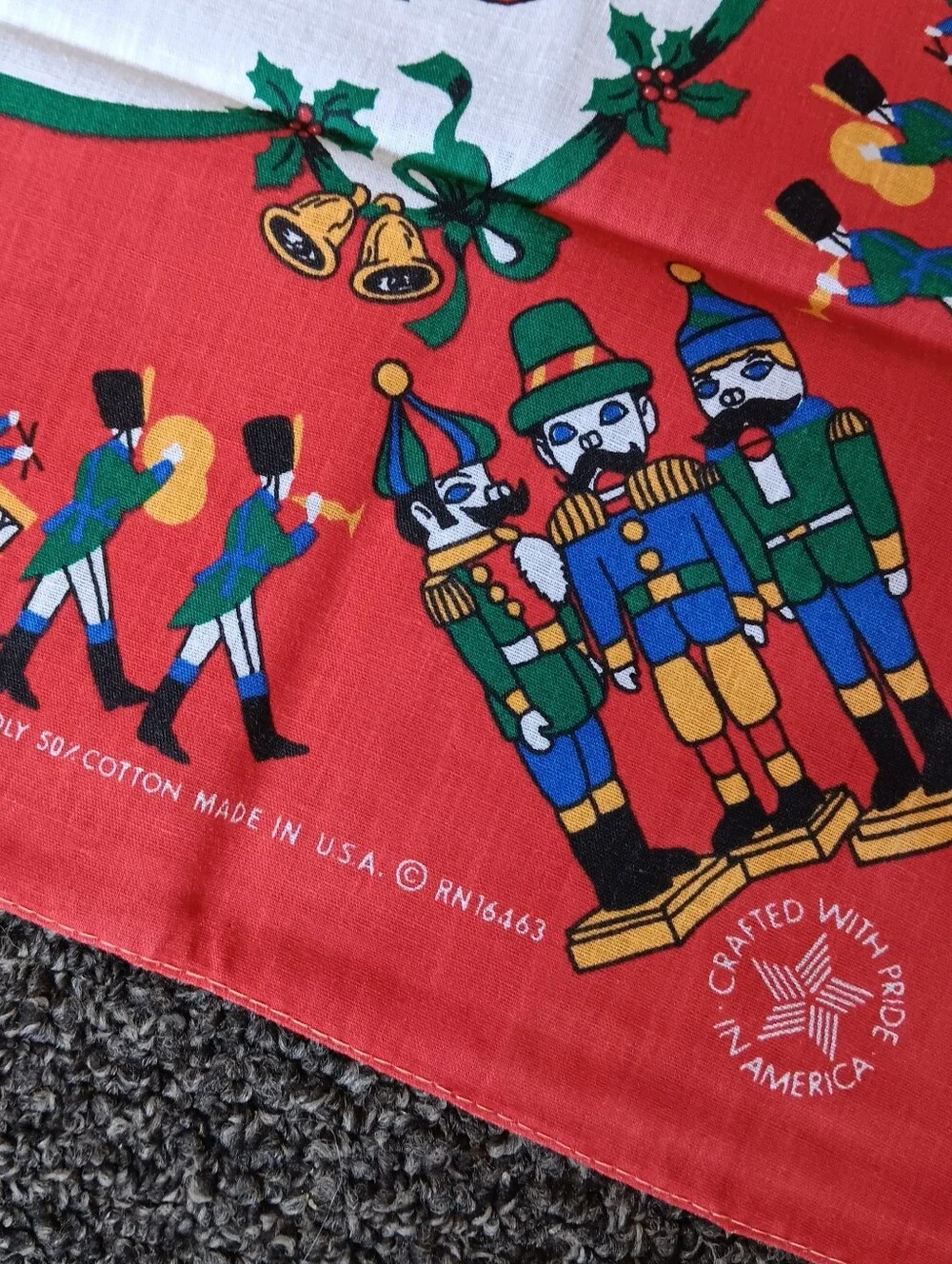 VTG Santa Christmas USA Cotton Poly Bandana Scarf RN16463 Holiday Nutcracker